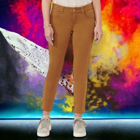 Democracy AB Solution Jeans 6 Tan Skinny Stretch Straight Ankle Length Raw Hem. - Picture 11 of 16